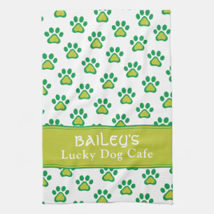 Dog's Name Lucky Dog Cafe Custom St. Patricks Day  Tea Towel