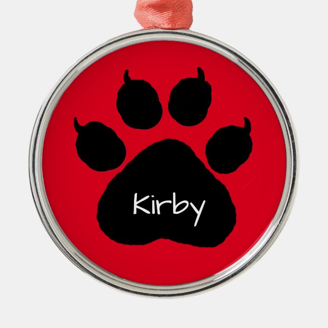 Dog's Name Personalised Paw Print Christmas  Metal Metal Tree Decoration (Front)