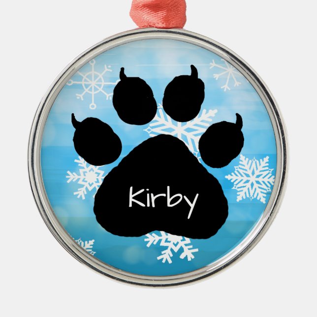 Dog's Name Personalised Paw Print Christmas   Metal Tree Decoration (Front)