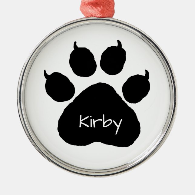 Dog's Name Personalised Paw Print Christmas Metal Tree Decoration (Front)