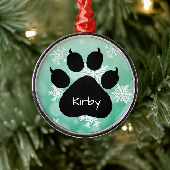 Dog's Name Personalised Paw Print Christmas   Metal Tree Decoration (Tree)