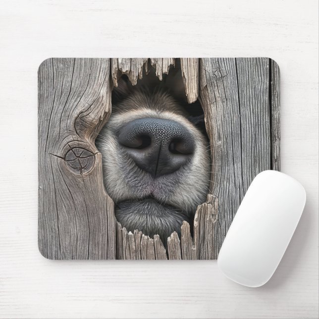 Dog's Nose In Wooden Fence Mouse Mat (With Mouse)