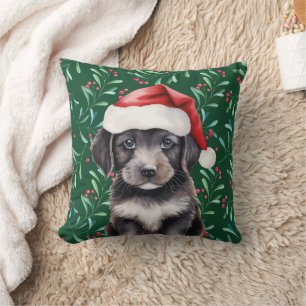 'Dogs of Christmas' cute green dog lover  Cushion