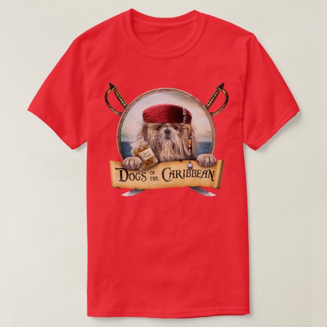 Dogs Of The Caribbean - Cute Beige Shih Tzu Pirate T-Shirt (Design Front)