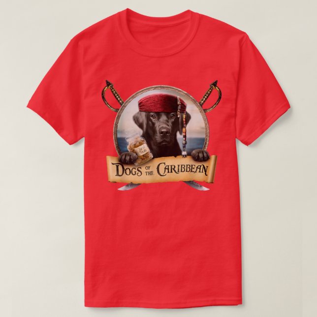 Dogs of the Caribbean  Cute Black Labrador Pirate  T-Shirt (Design Front)
