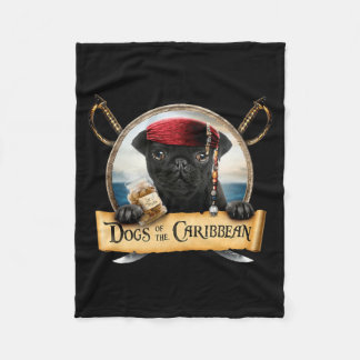 Dogs Of The Caribbean - Cute Black Pug Pirate Fleece Blanket