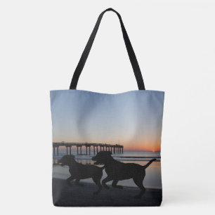 Dogs on Beach Gift Bag Tote or Reusable Grocery