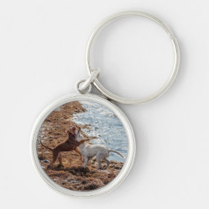 Dogs on beach key ring