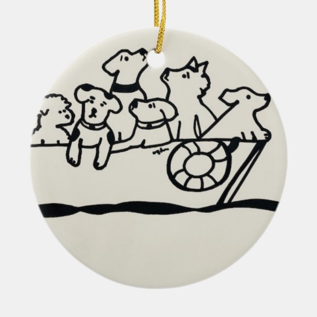 "Dogs on Boat" Ornament by Willowcatdesigns (Front)