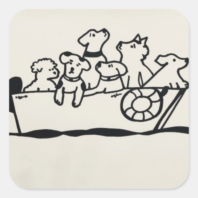"Dogs on Boat" Sticker by Willowcatdesigns (Front)