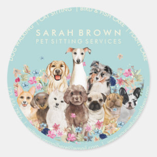 Dogs on Floral Frame Classic Round Sticker