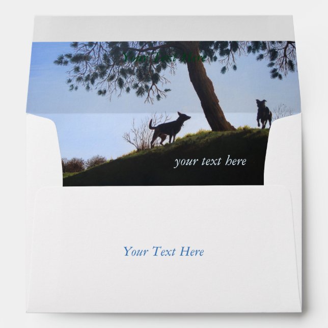 dogs on hillside blue sky original landscape art envelopes (Back (Bottom))