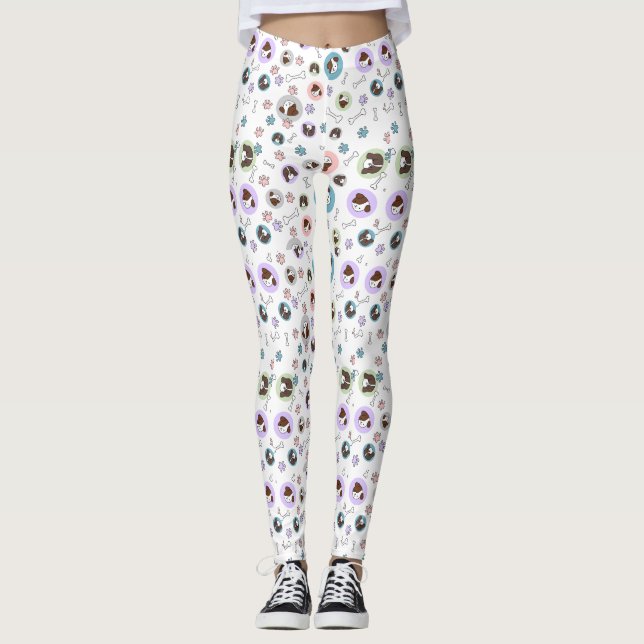 Dogs pattern 1.BW Leggings (Front)