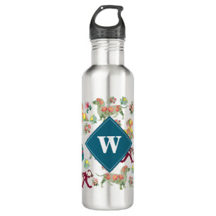 Dogs Pattern & Vintage Flowers Monogram 710 Ml Water Bottle