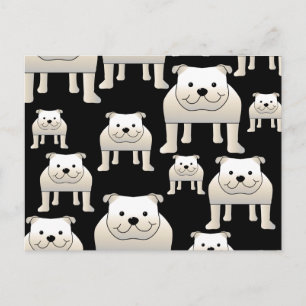 Dogs Pattern. White Bulldogs on Black. Postcard