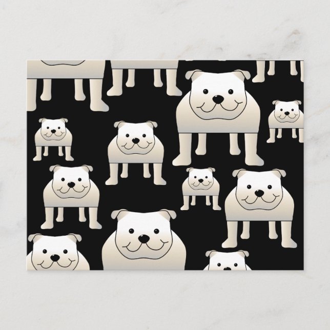 Dogs Pattern. White Bulldogs on Black. Postcard (Front)