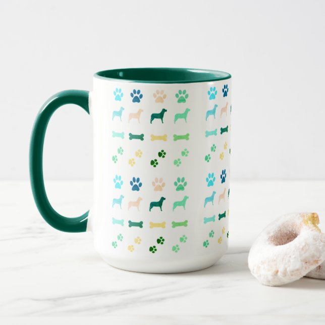 Dogs, Paw Prints and Dog Bones Coffee Mug (With Donut)