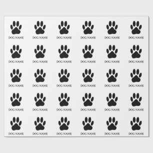Dog's Pawprint Black and White Version Editable Wrapping Paper