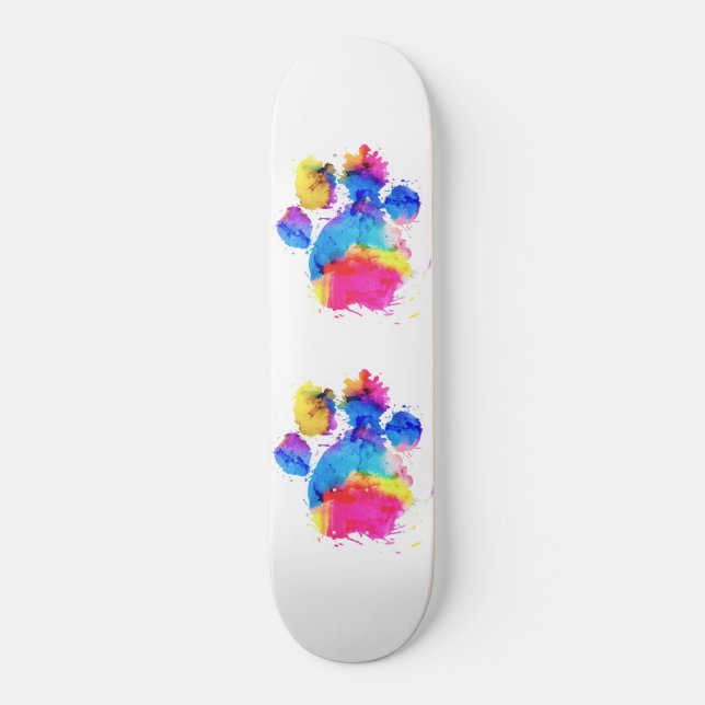 Dog's Pawprint in Colorful Watercolors Skateboard (Front)