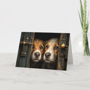 Dogs Peeking Through a Doorway Card