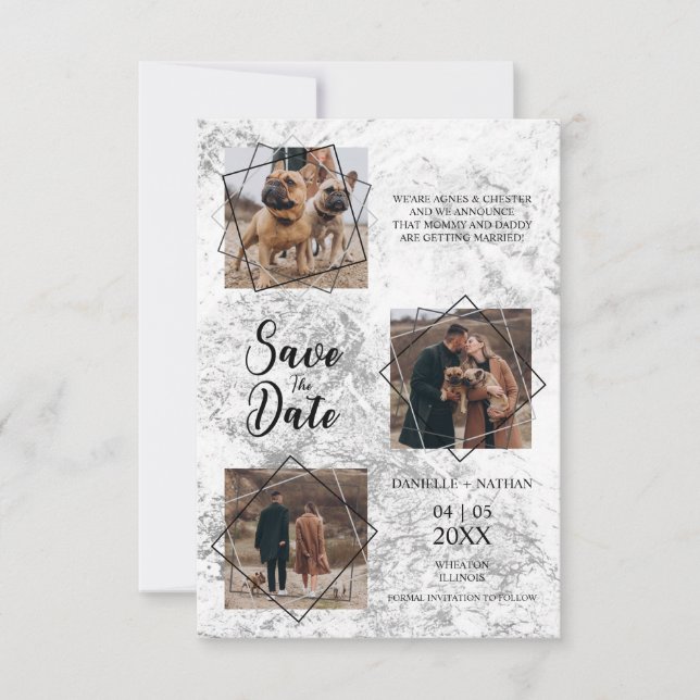 Dogs Pets Three Photos Engaged Couple Announcement (Front)
