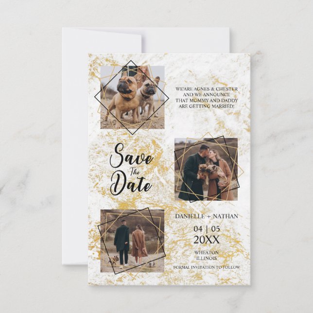 Dogs Pets Three Photos Engaged  Faux Gold Effect (Front)