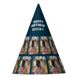 Dogs Photo Happy Birthday Navy Blue Personalised Party Hat
