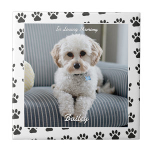 Dog's Photo, Name, In Loving Memory, Paw Prints Tile