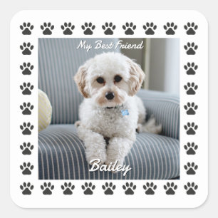 Dog's Photo, Name, My Best Friend, Paw Prints Square Sticker