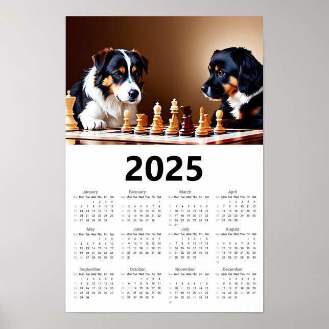 Dogs Playing Chess 2025 Calendar  Poster (Front)