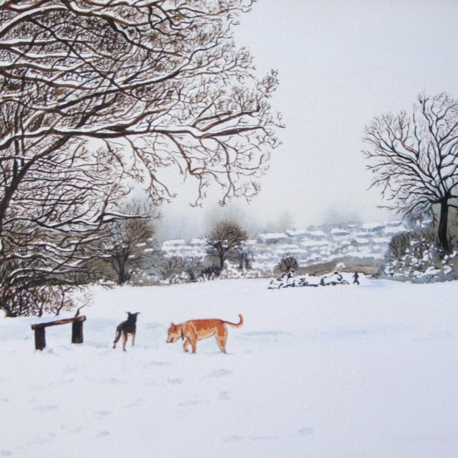 Dogs playing in the snow scene landscape latte mug (Creator Uploaded)