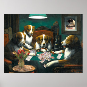 Dogs Playing Mah Jongg  Poster