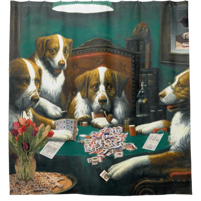 Dogs Playing Mah Jongg Shower Curtain (Front)