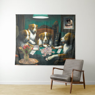 Dogs Playing Mah Jongg Tapestry