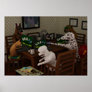Dogs playing online poker poster