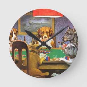 Dogs Playing Poker A Friend In Need Round Clock