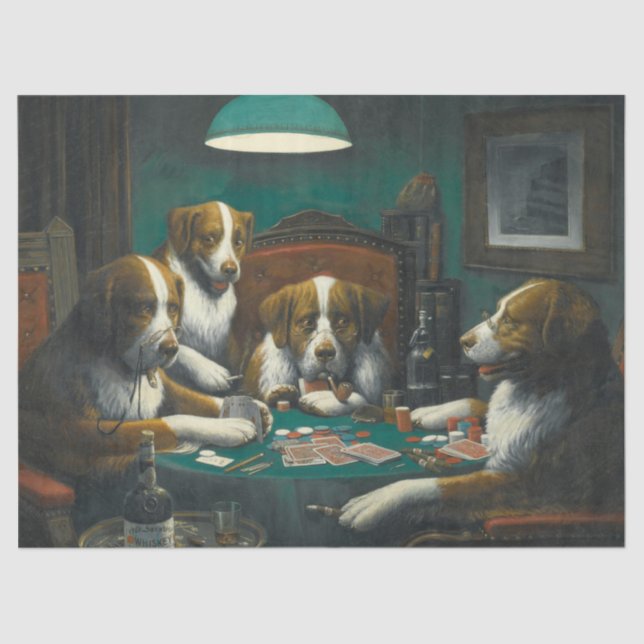Dogs Playing Poker (Animal Card Game) Tissue Paper (Front)