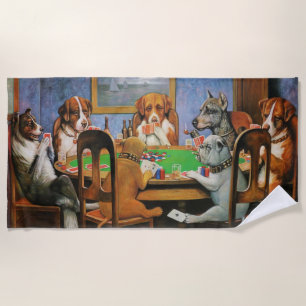 Dogs Playing Poker by C.M. Coolidge Beach Towel