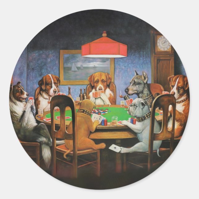 Dogs Playing Poker by C.M. Coolidge Classic Round Sticker (Front)