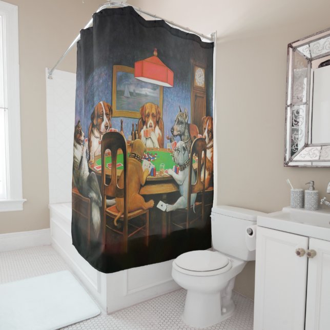 Dogs Playing Poker by C.M. Coolidge Shower Curtain (In Situ)