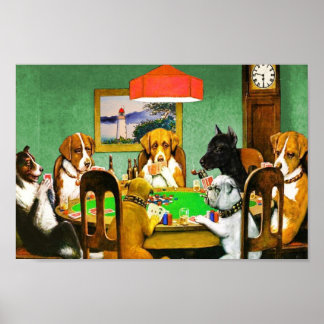 Dogs Playing Poker Cards  Poster
