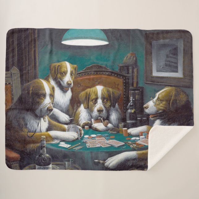 Dogs Playing Poker Cassius Marcellus Coolidge 1894 Sherpa Blanket (Front (Horizontal))