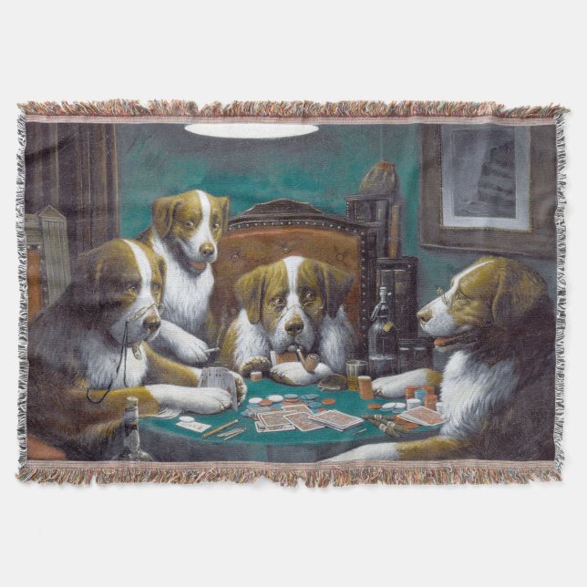 Dogs Playing Poker Cassius Marcellus Coolidge 1894 Throw Blanket (Front)