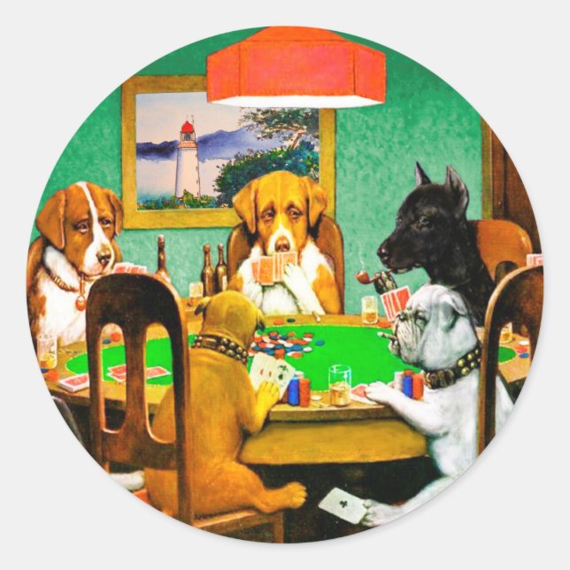 Dogs Playing Poker Classic Round Sticker (Front)