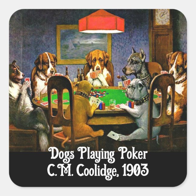 Dogs Playing Poker Square Sticker (Front)