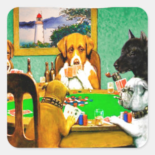 Dogs Playing Poker Square Sticker