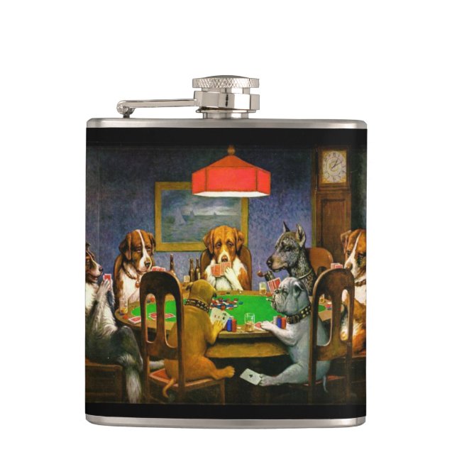 Dogs Playing Poker Vinyl Wrapped Flask (Front)