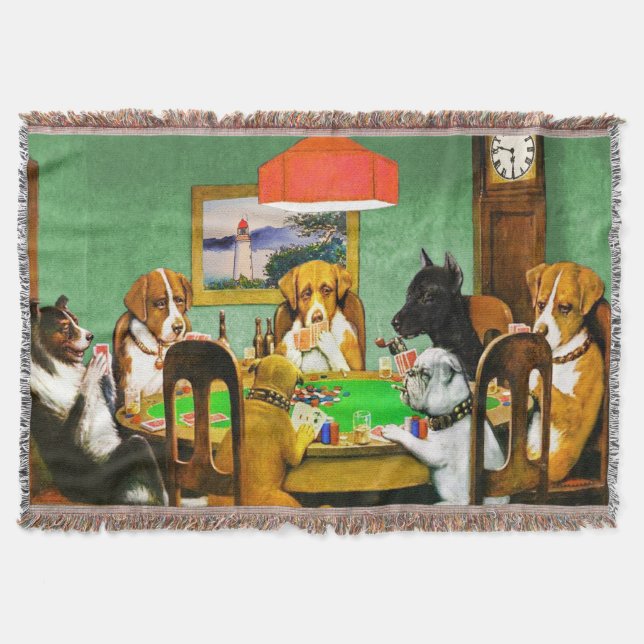 Dogs Playing Poker Woven Throw Blanket 54 x 38 (Front)