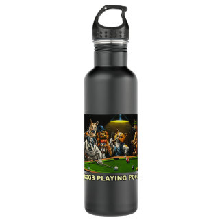 Dogs Playing Pool Art Work Puppies Snooker Pocket  710 Ml Water Bottle