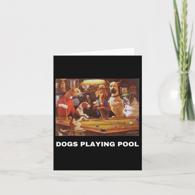 Dogs Playing Pool Art Work Puppies Snooker Pocket  Card (Front)